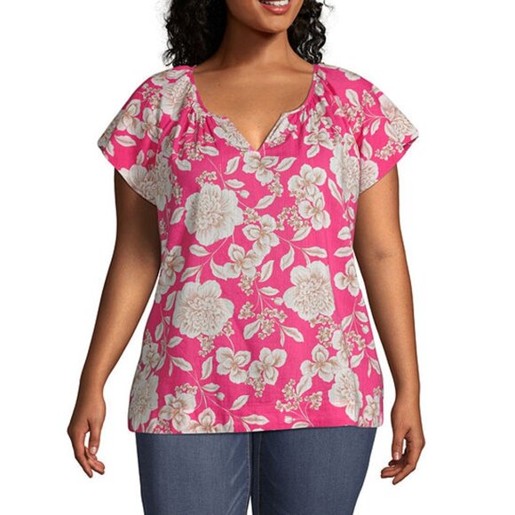 ST. JOHN’S BAY Women’s Y Neck Short Sleeve Blouse Pink Plus 3X NWT - Picture 1 of 3